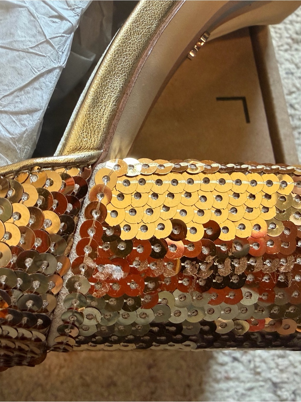 Sam Edelman Gold Sequin Platform Block Heel Sandals - Picture 9 of 9